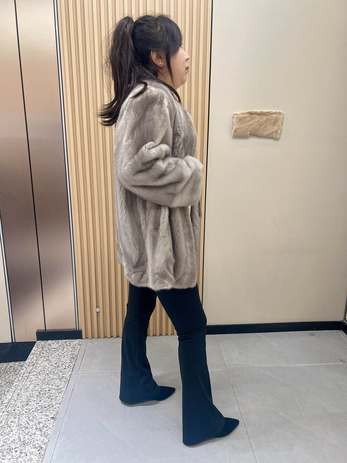 No. 257 Grey Collarless Mink Fur Coat