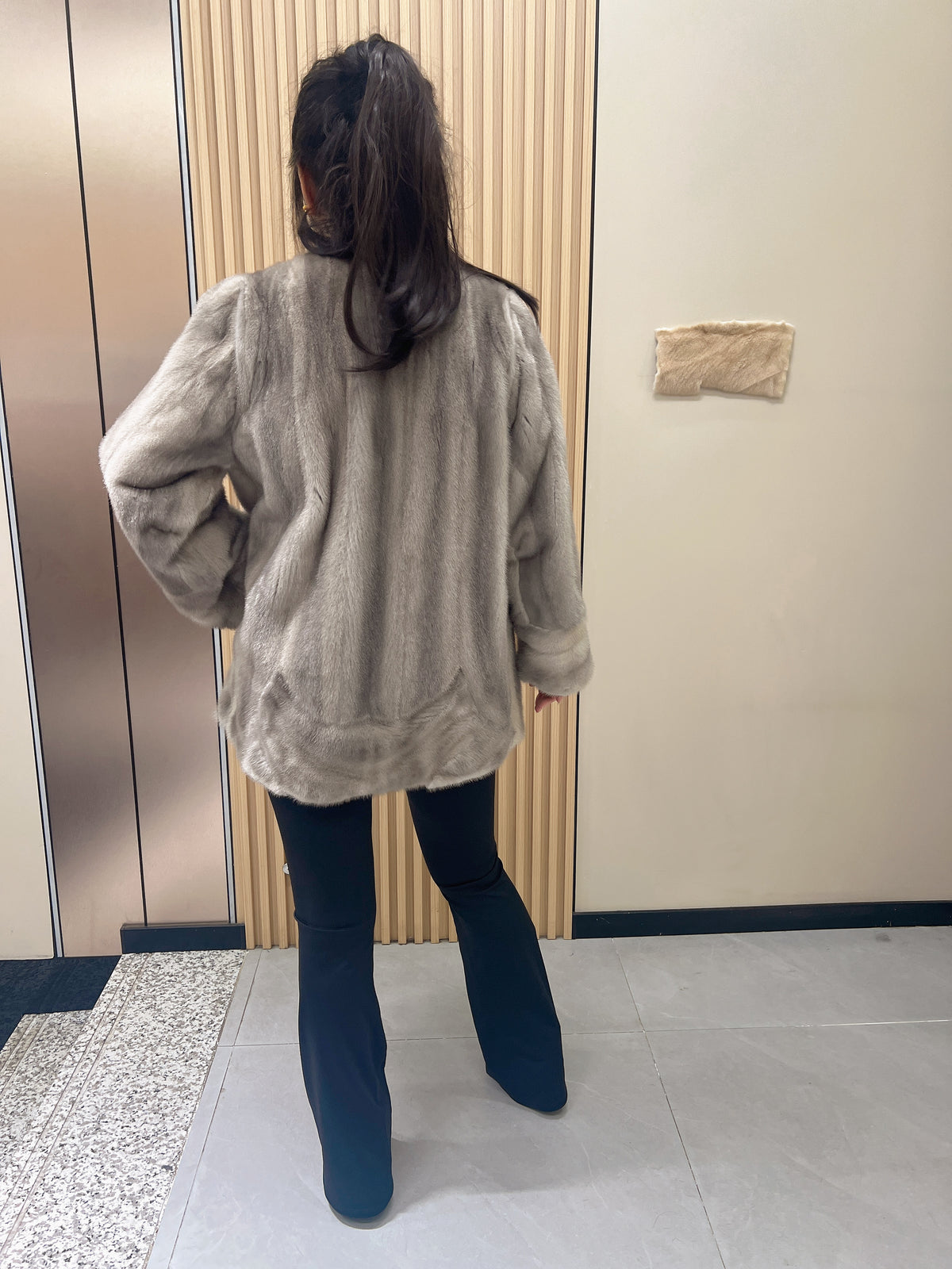 No. 257 Grey Collarless Mink Fur Coat