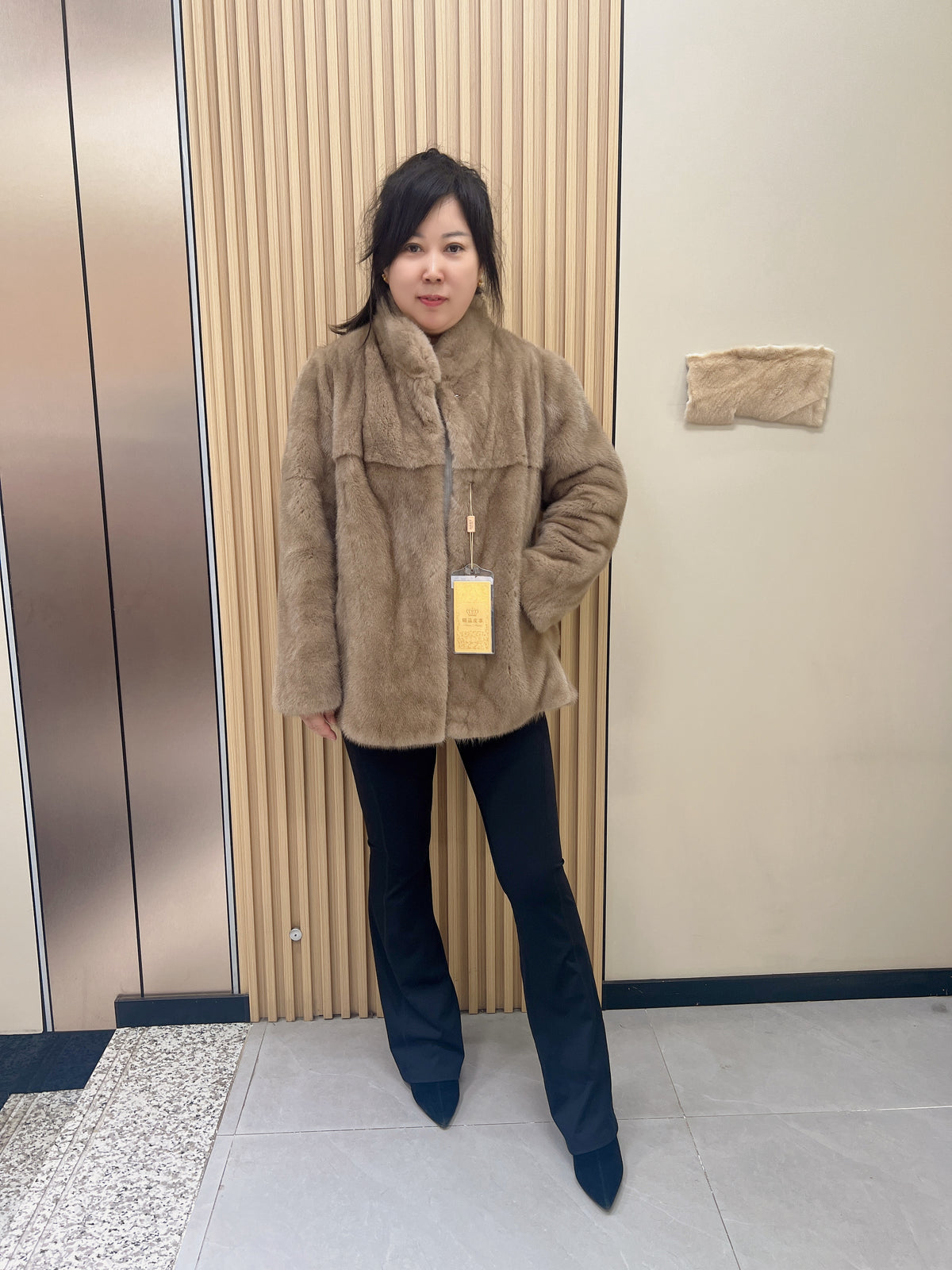 No. 259 Light Brown Stand-Collar Mink Fur Coat