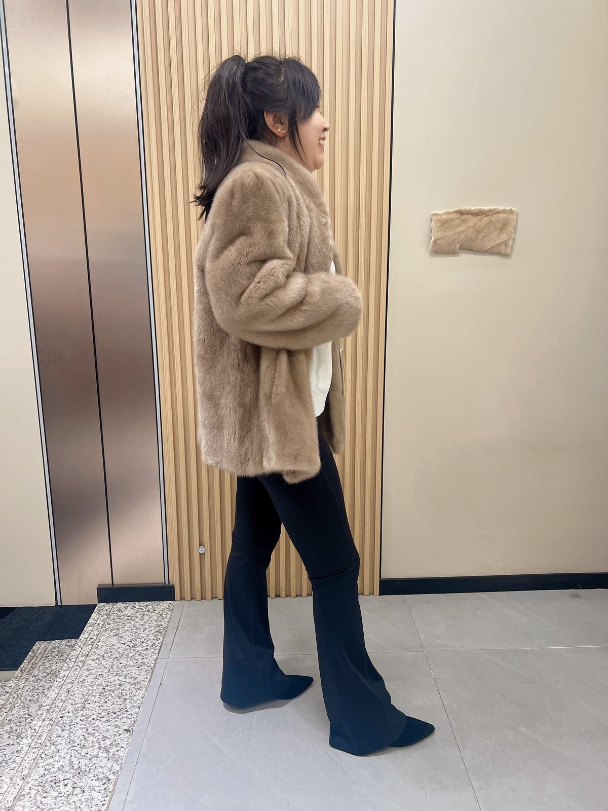 No. 259 Light Brown Stand-Collar Mink Fur Coat