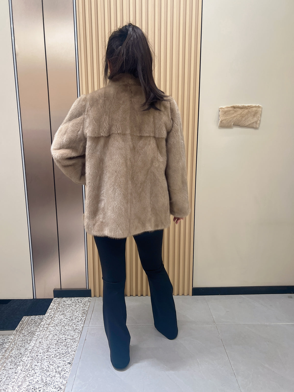No. 259 Light Brown Stand-Collar Mink Fur Coat