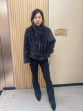No. 263 Dark Grey Stand-Collar Mink Fur Coat