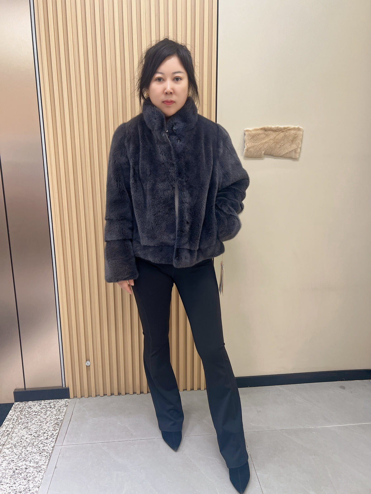 No. 263 Dark Grey Stand-Collar Mink Fur Coat