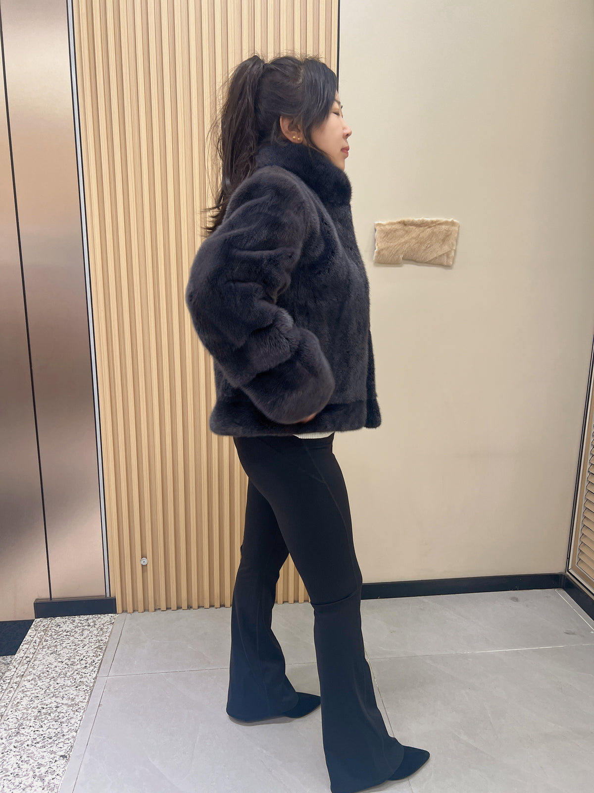 No. 263 Dark Grey Stand-Collar Mink Fur Coat