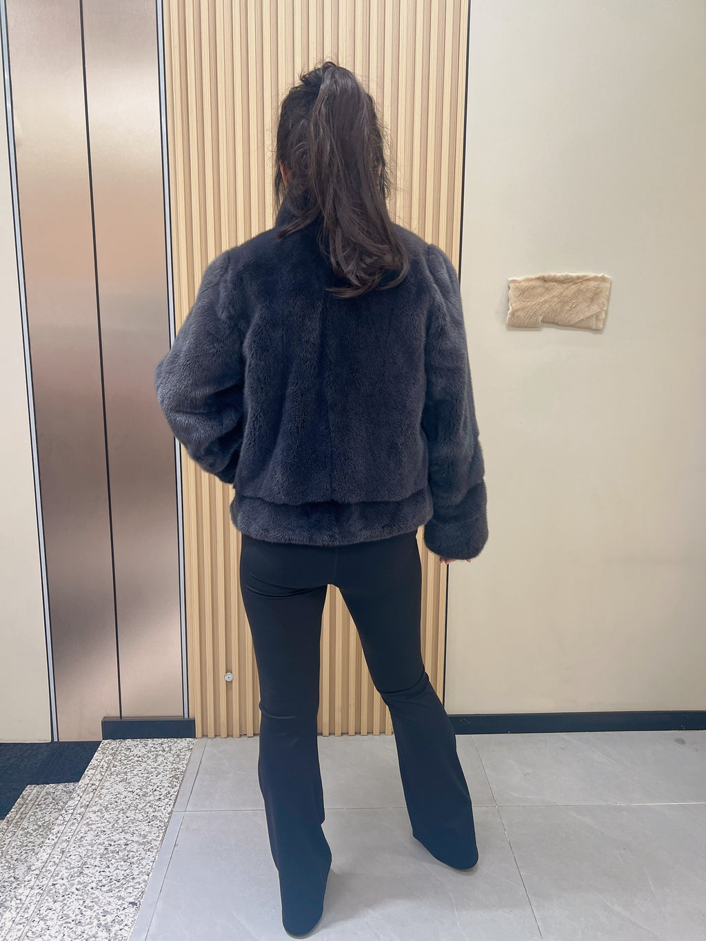 No. 263 Dark Grey Stand-Collar Mink Fur Coat