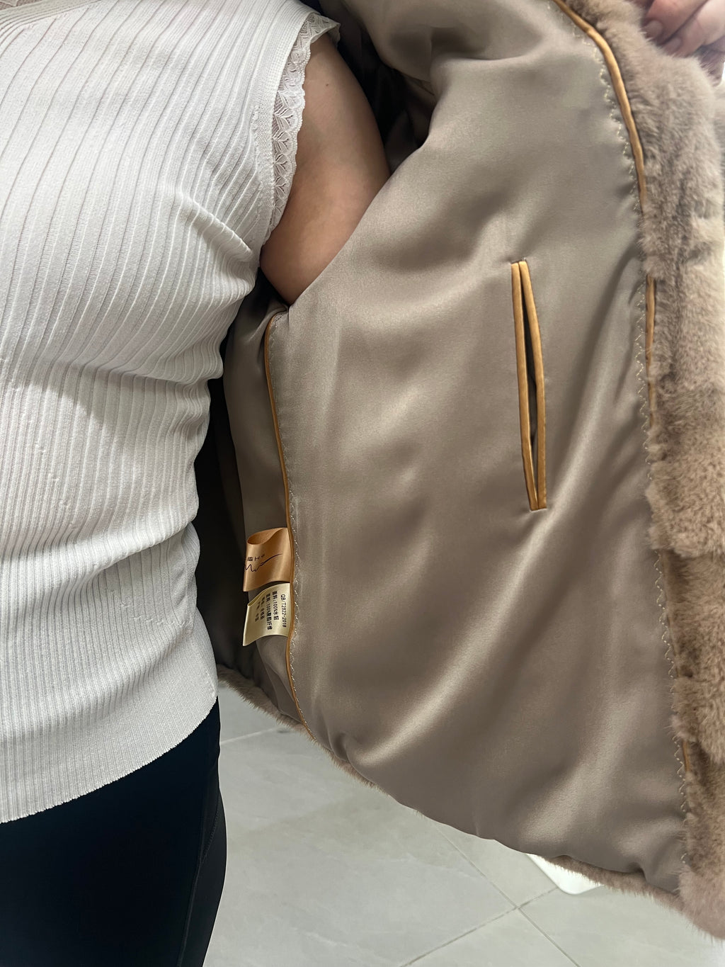 No. 264 Light Brown Stand-Collar Mink Fur Coat