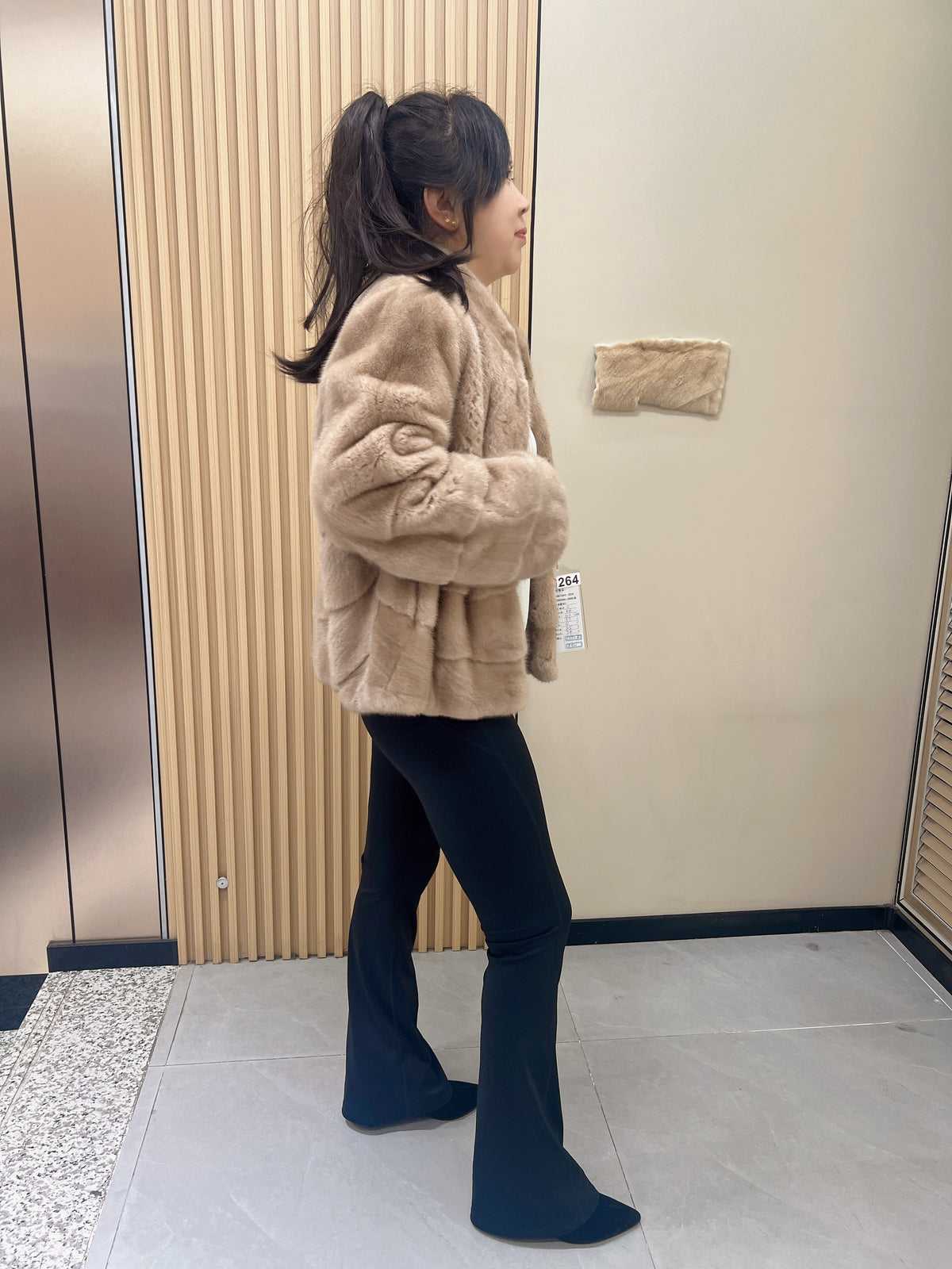 No. 264 Light Brown Stand-Collar Mink Fur Coat