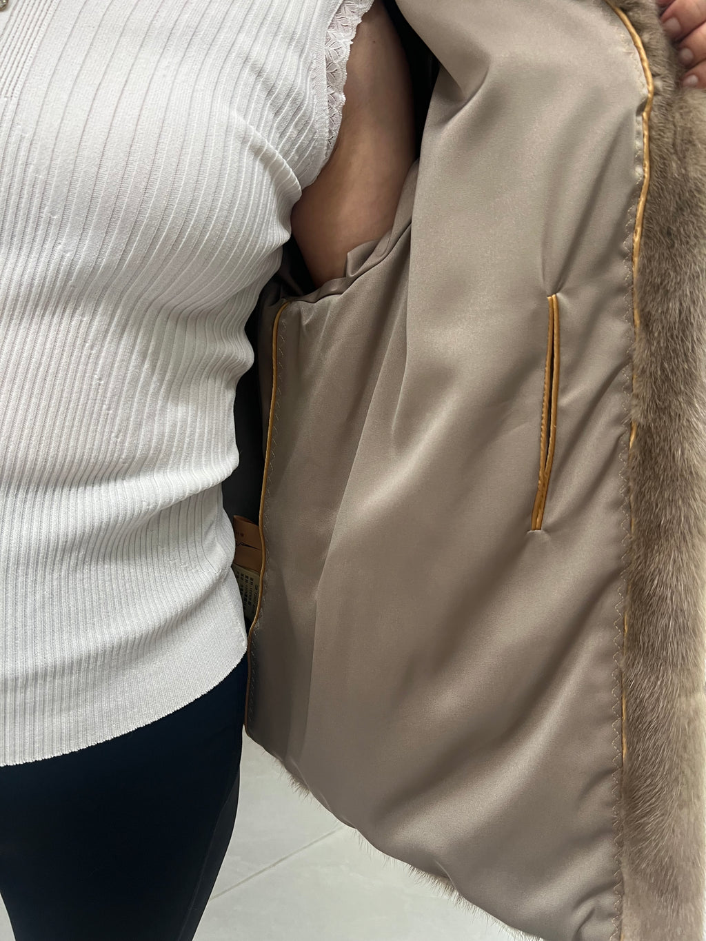 No. 266 Light Brown Stand-Collar Mink Fur Coat