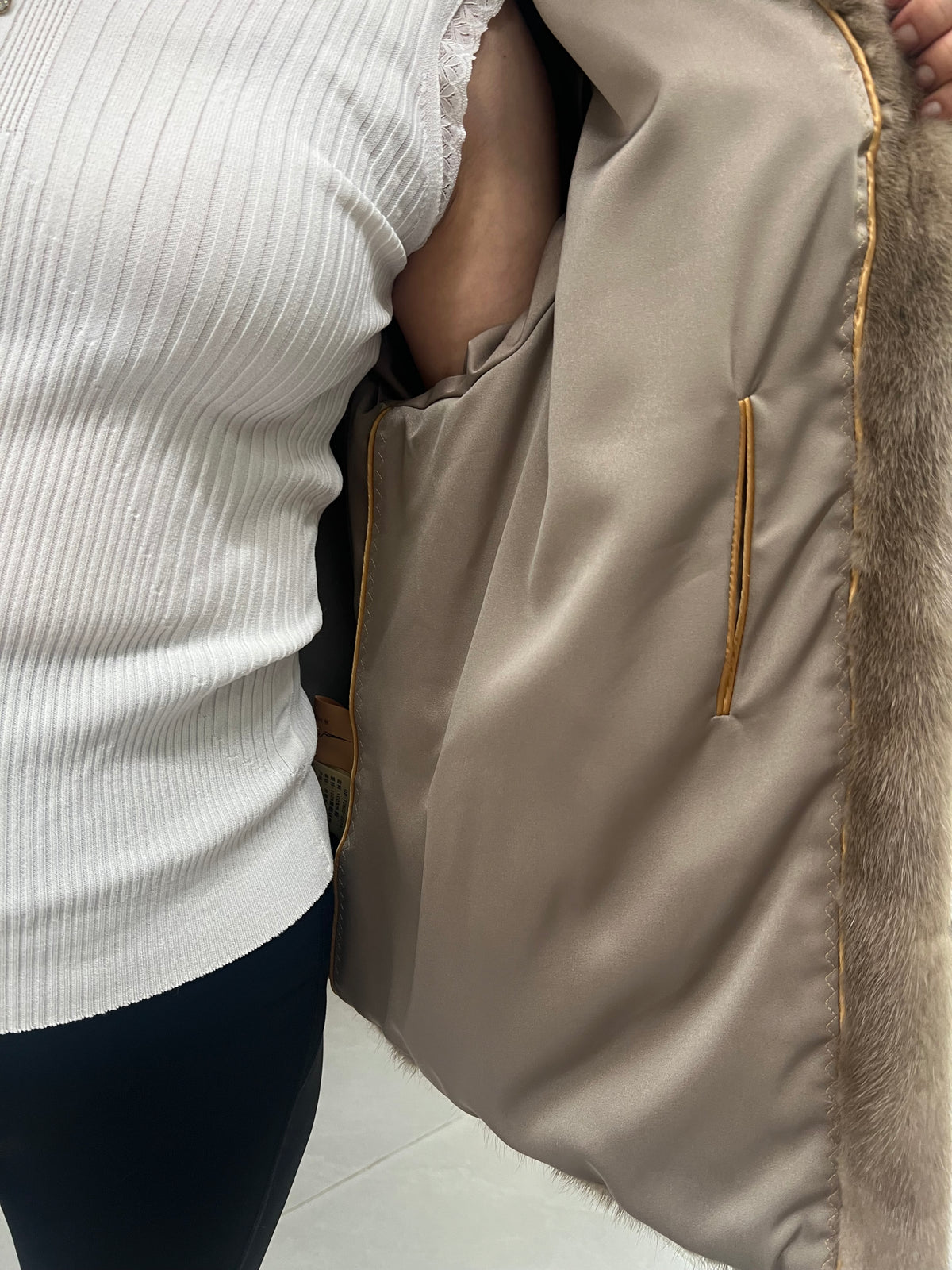 No. 266 Light Brown Stand-Collar Mink Fur Coat