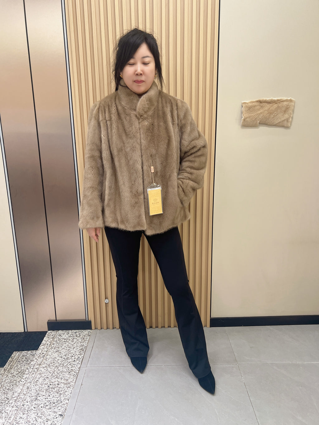 No. 266 Light Brown Stand-Collar Mink Fur Coat