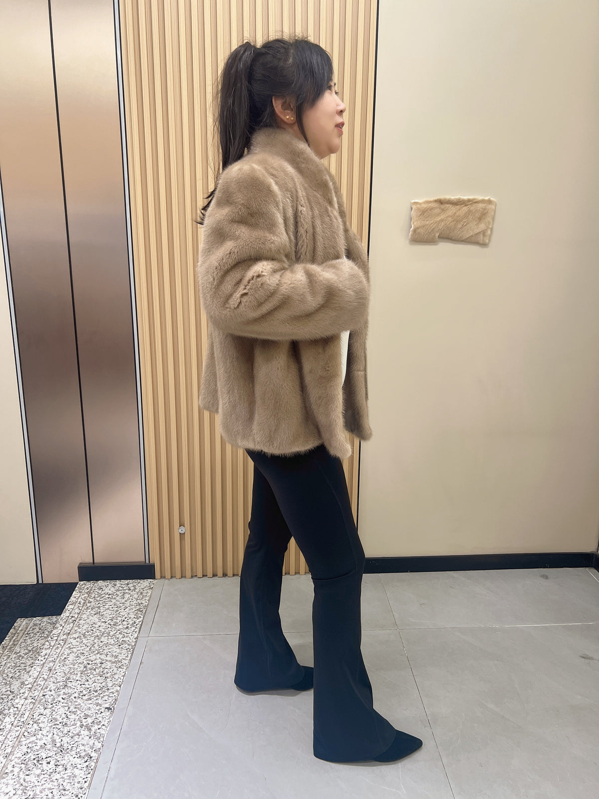 No. 266 Light Brown Stand-Collar Mink Fur Coat