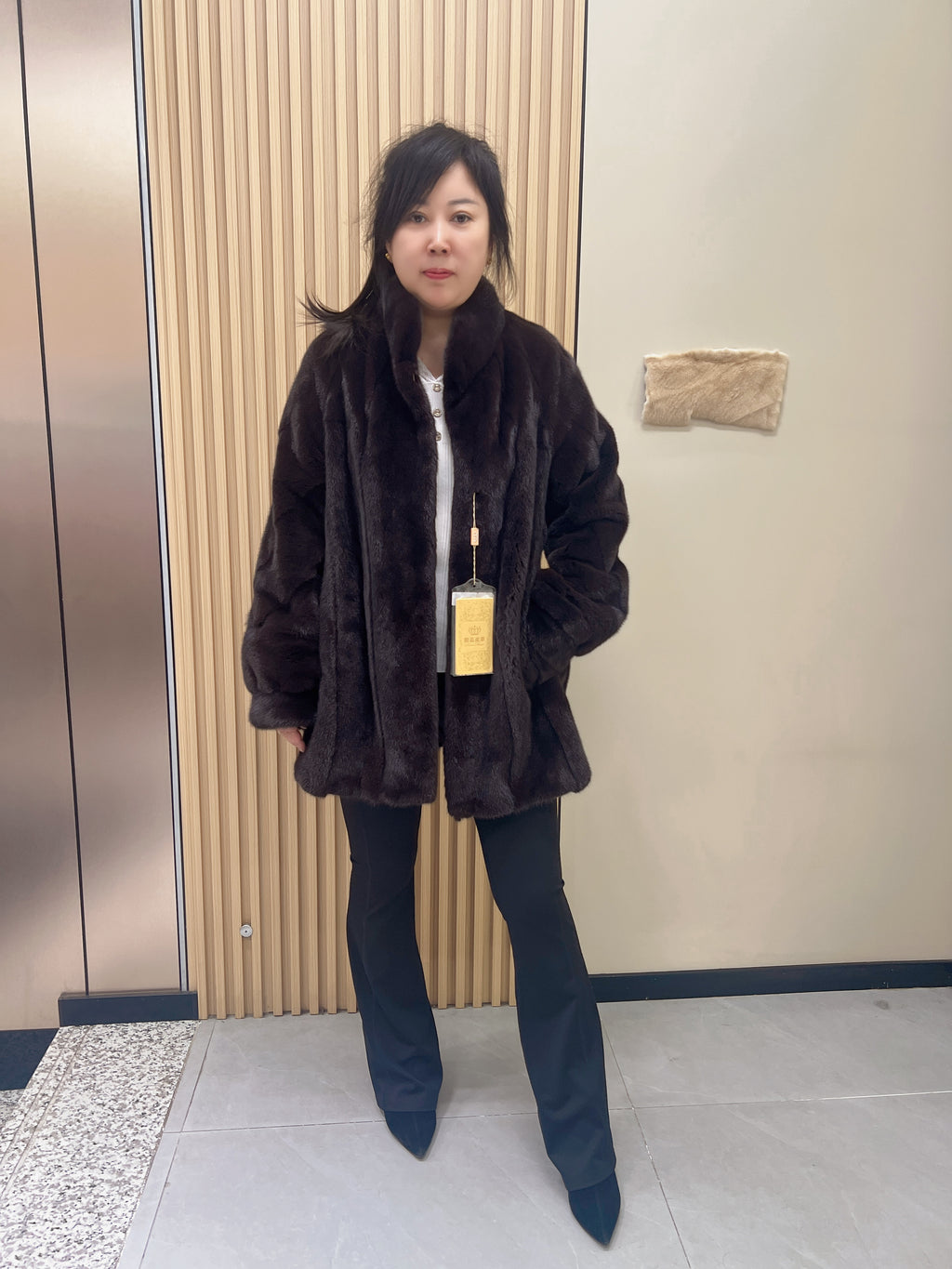 No. 267 Dark Brown Stand-Collar Mink Fur Coat