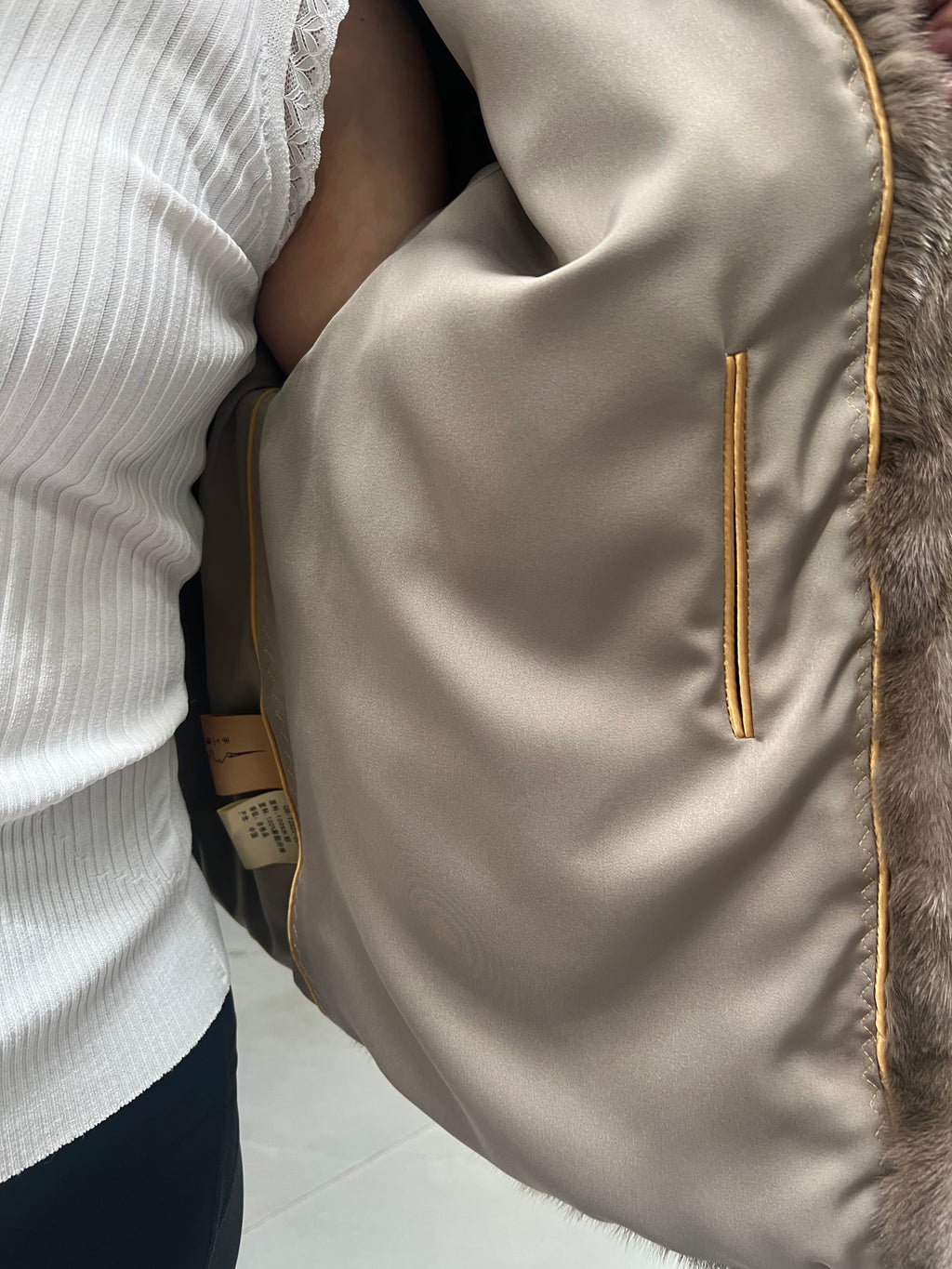 No. 277 Brown Hooded Horizontal-Stripe Mink Fur Coat