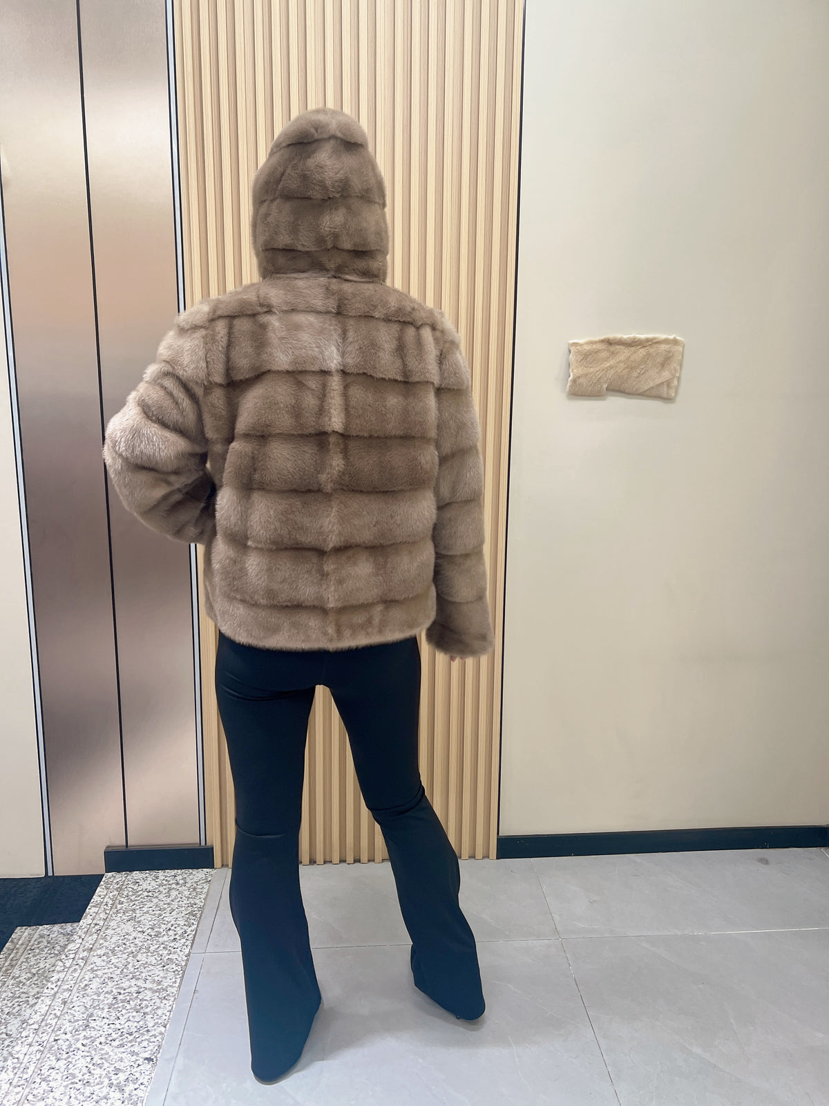 No. 277 Brown Hooded Horizontal-Stripe Mink Fur Coat
