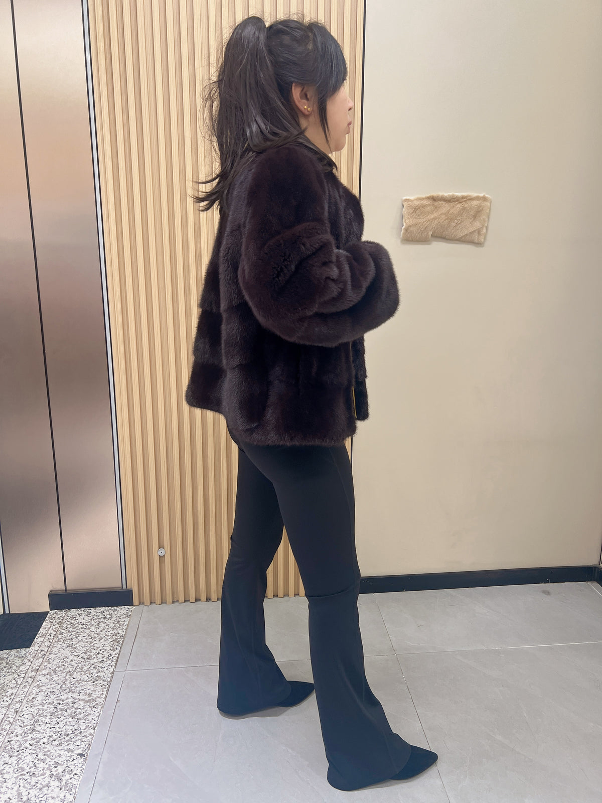 No. 268 Dark Brown Collarless Mink Fur Coat