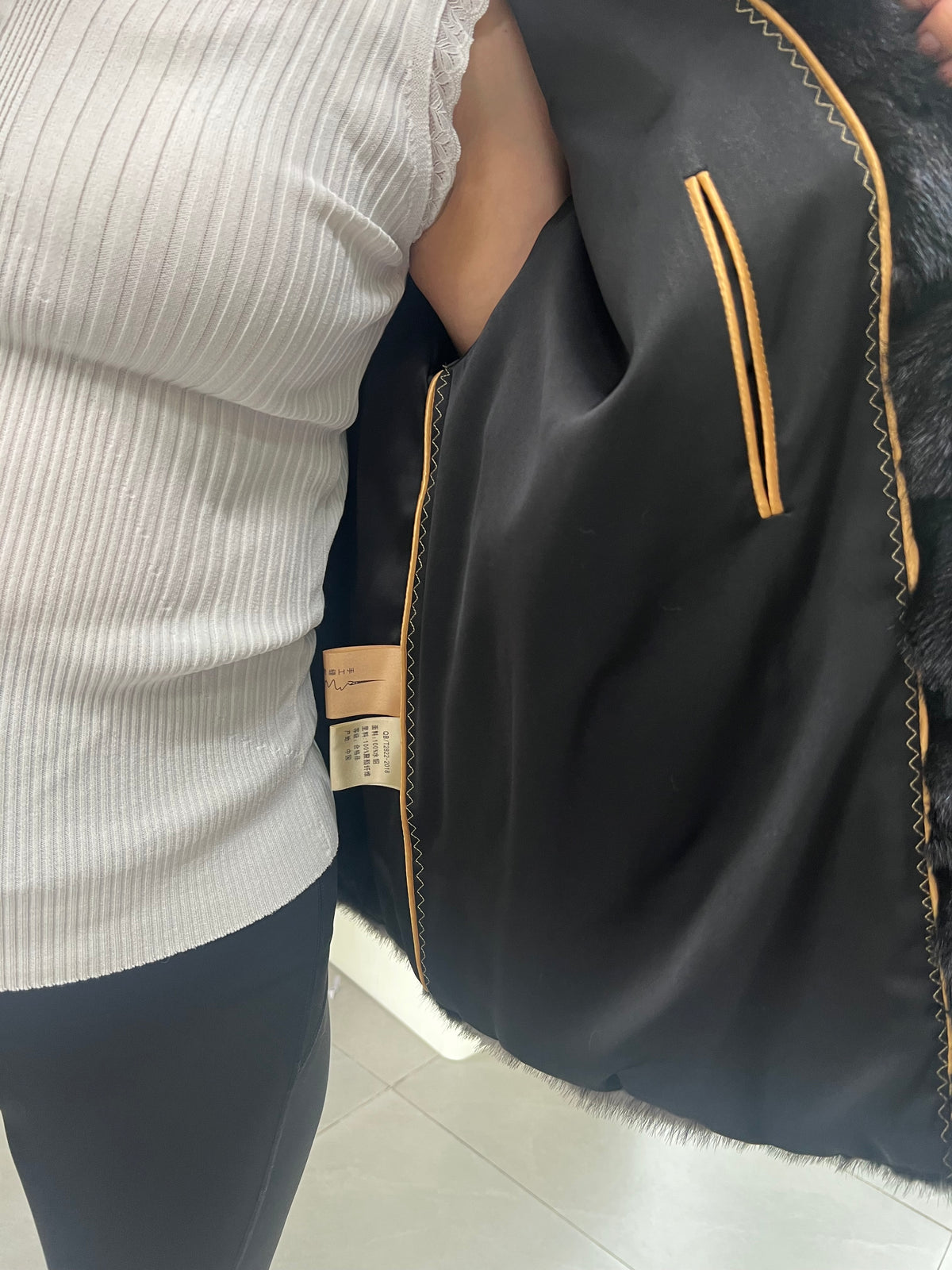 No. 272 Grey Gradient Stand-Collar Horizontal-Stripe Mink Fur Coat