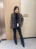 No. 272 Grey Gradient Stand-Collar Horizontal-Stripe Mink Fur Coat