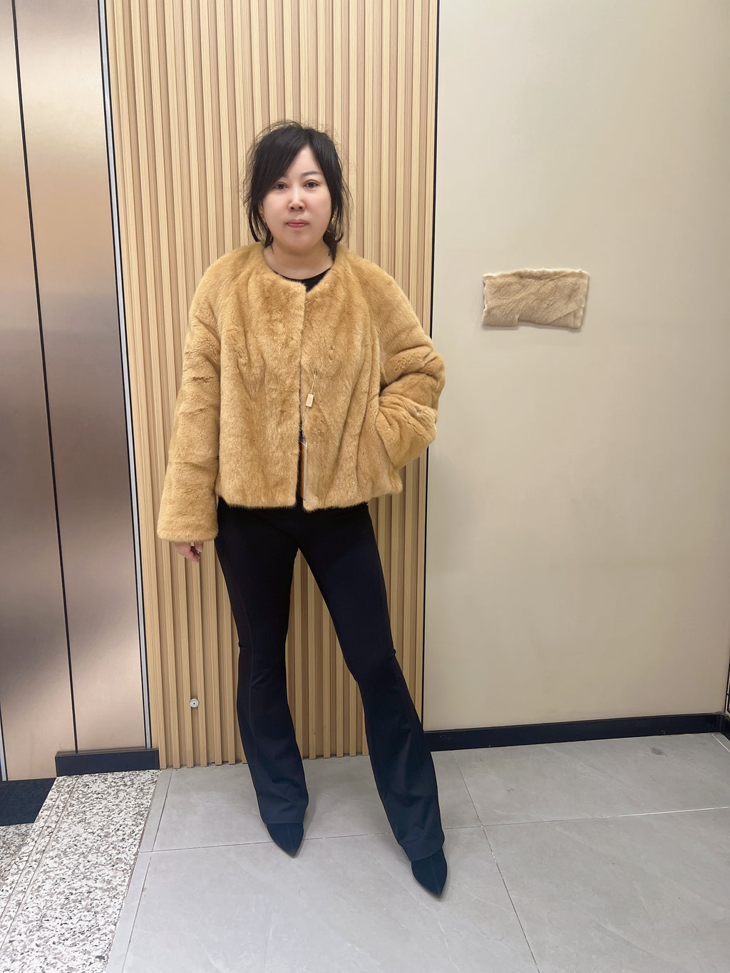 No. 287 Light Gold Collarless Mink Fur Coat