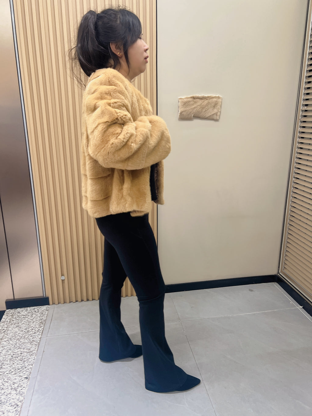 No. 287 Light Gold Collarless Mink Fur Coat