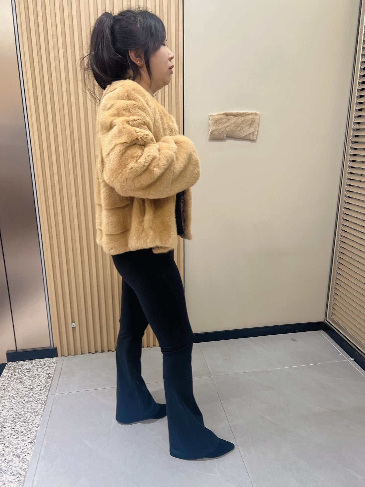 No. 287 Light Gold Collarless Mink Fur Coat