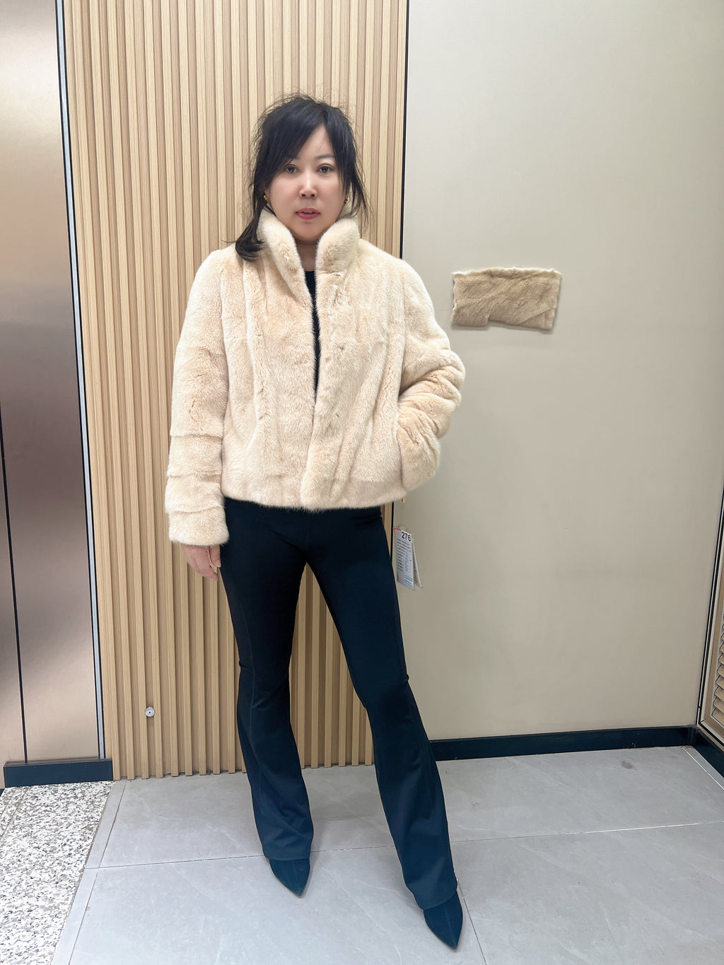 No. 276 Beige Stand-Collar Mink Fur Coat
