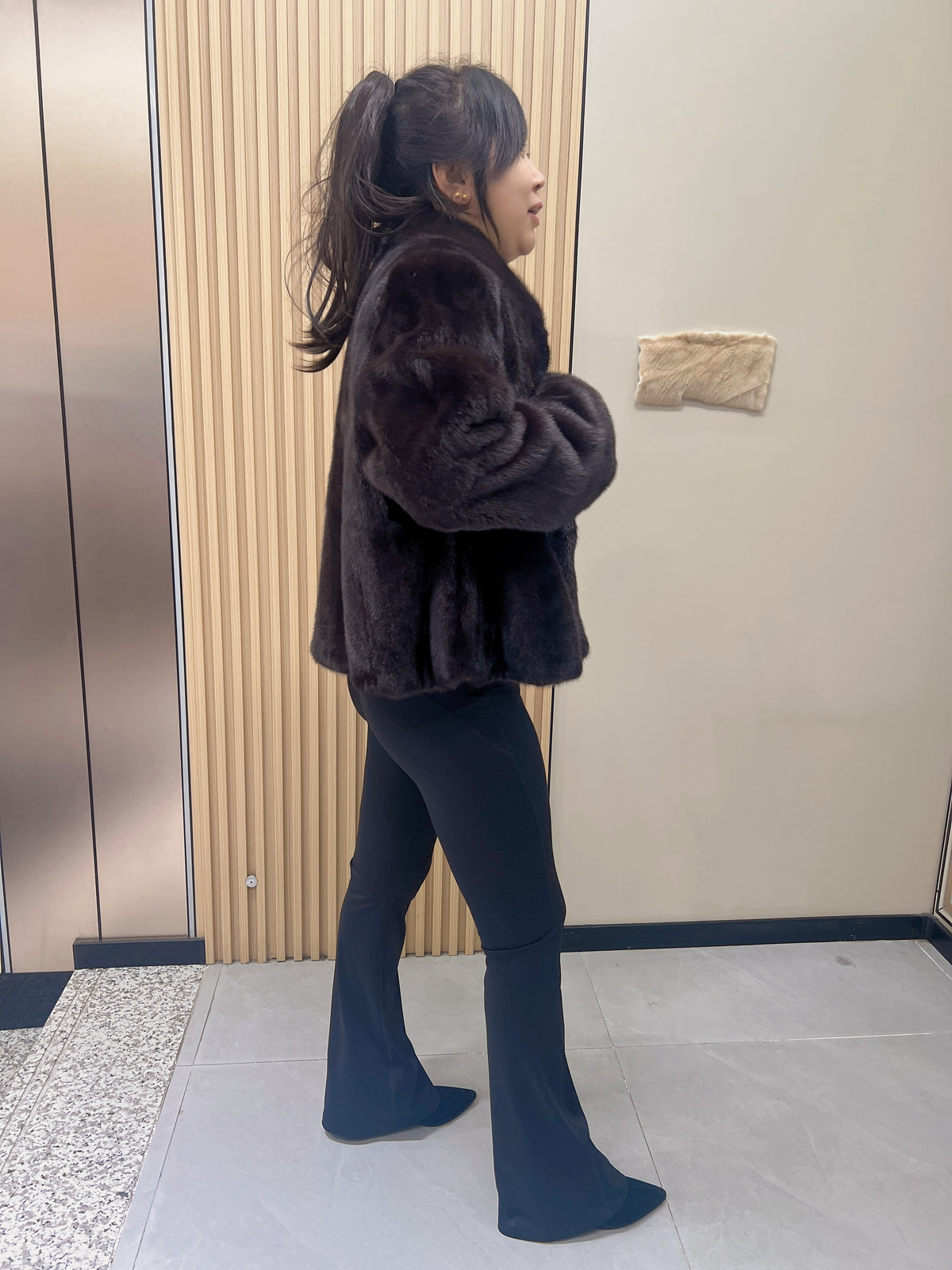 No. 283 Dark Brown Stand-Collar Mink Fur Coat