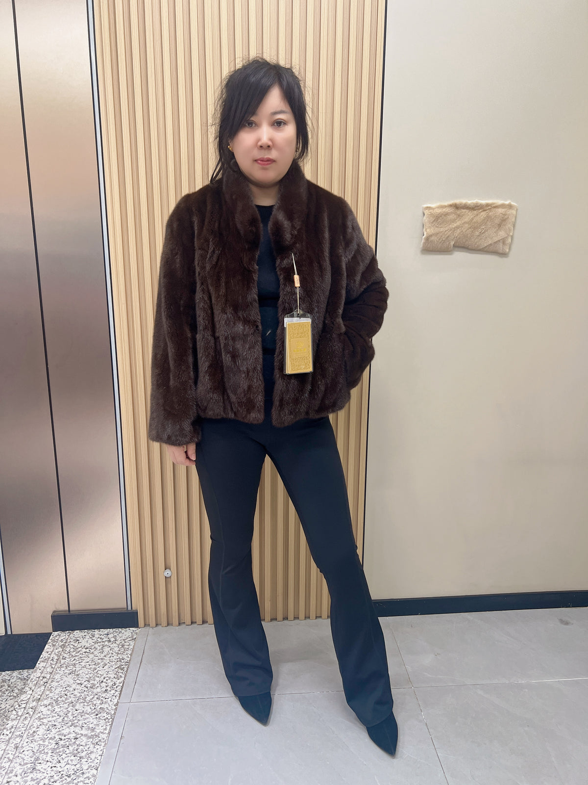 No. 291 Dark Brown Stand-Collar Mink Fur Coat