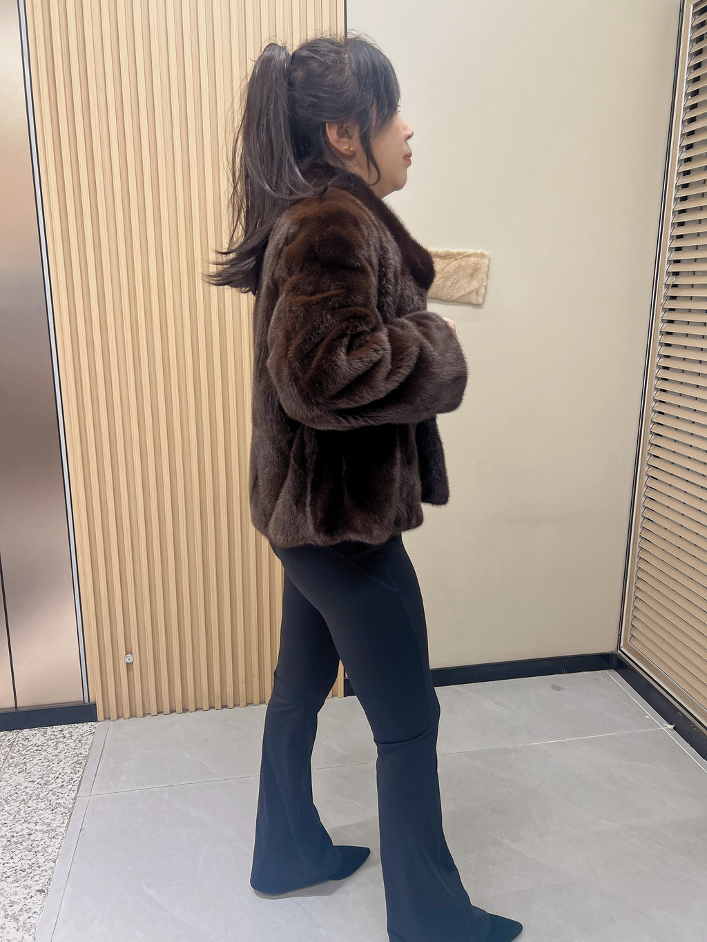 No. 291 Dark Brown Stand-Collar Mink Fur Coat