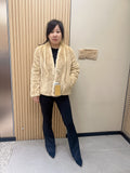 No. 296 Beige V-Neck Mink Fur Coat