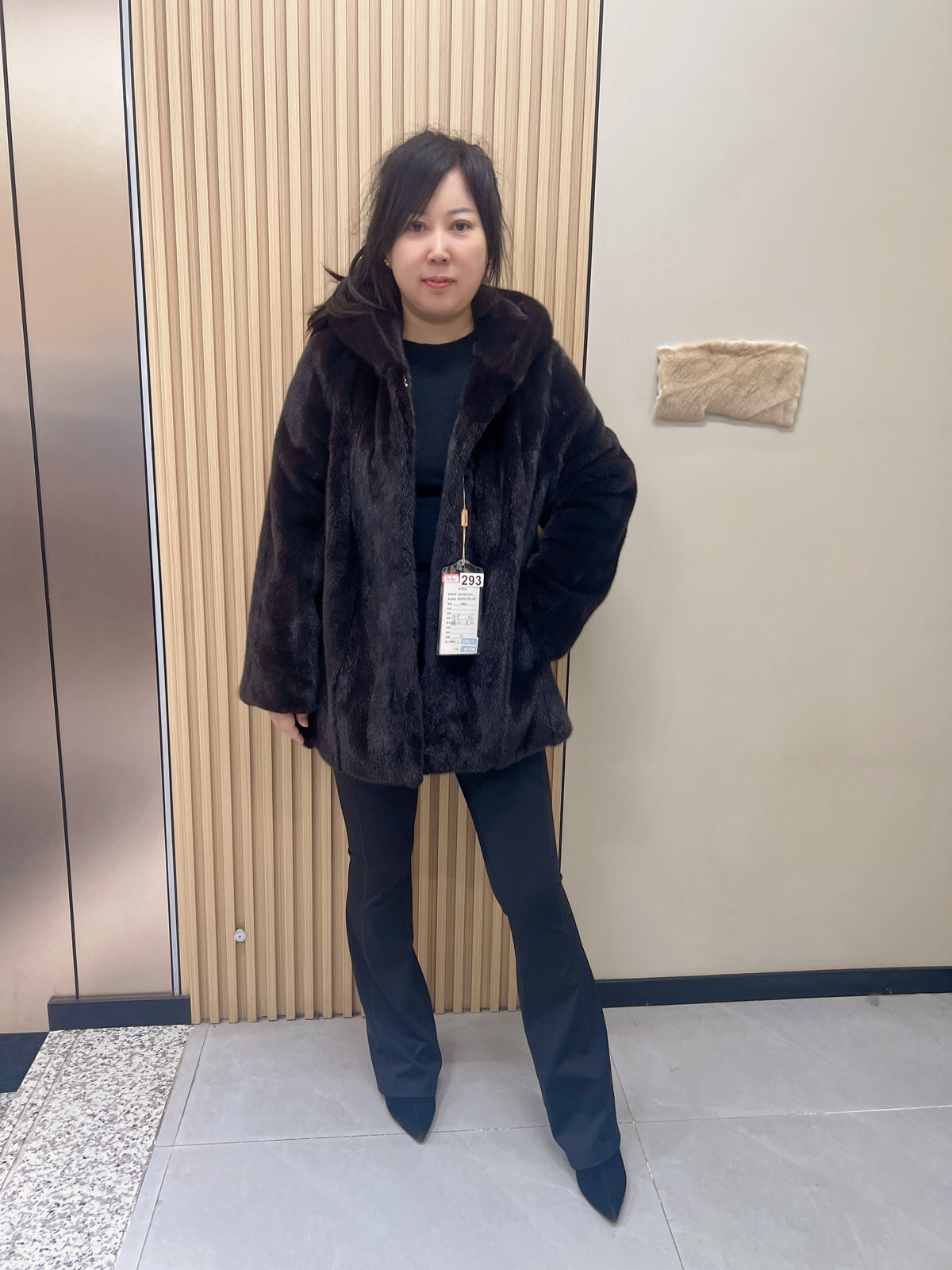 No. 293 Dark Brown Hooded Mink Fur Coat