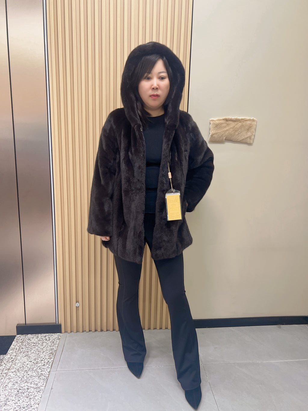 No. 293 Dark Brown Hooded Mink Fur Coat