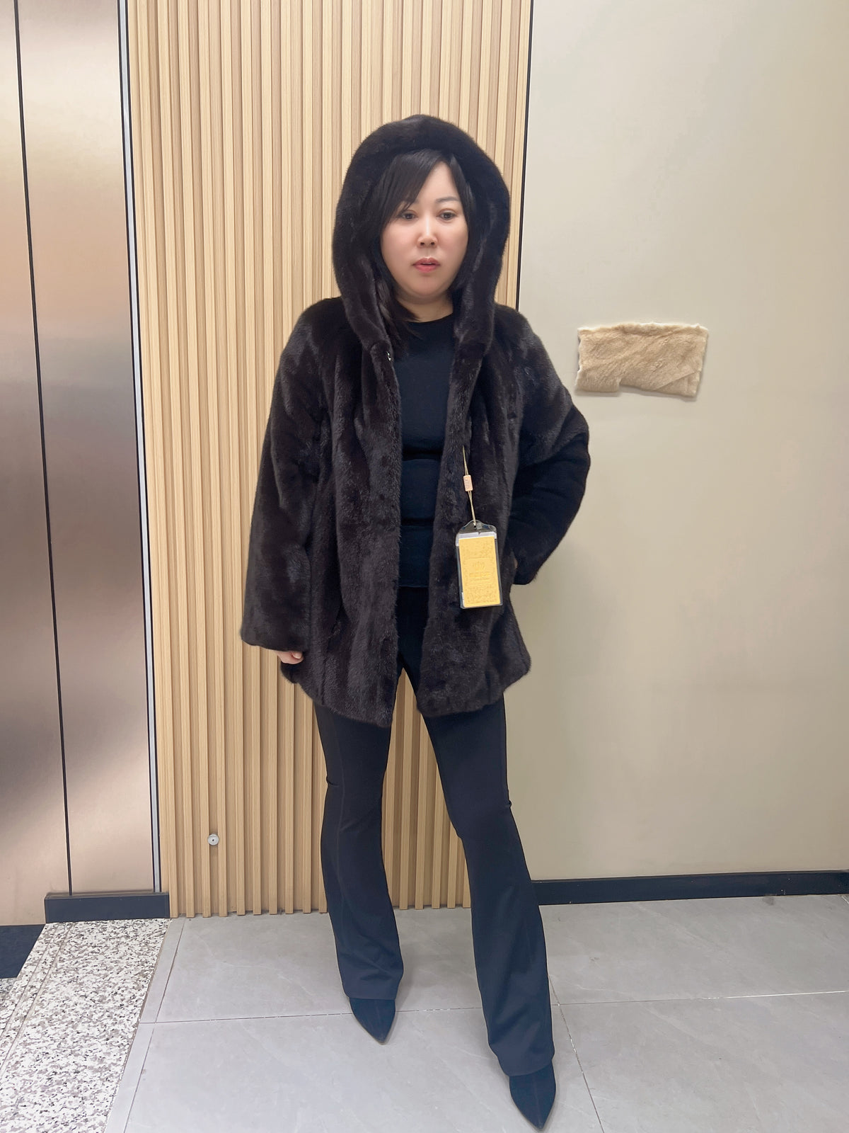 No. 293 Dark Brown Hooded Mink Fur Coat