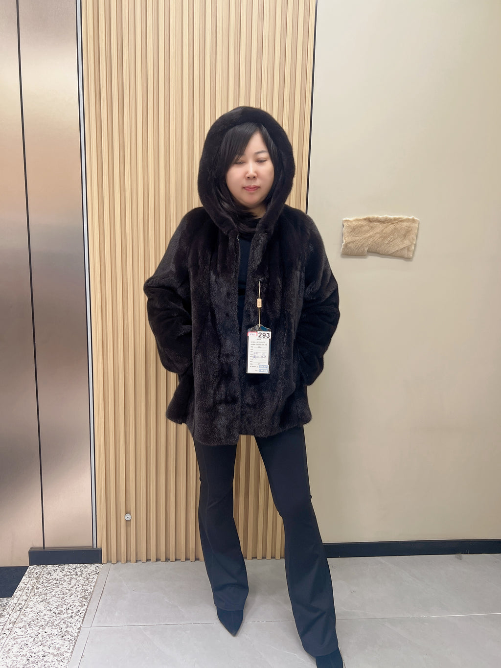 No. 293 Dark Brown Hooded Mink Fur Coat