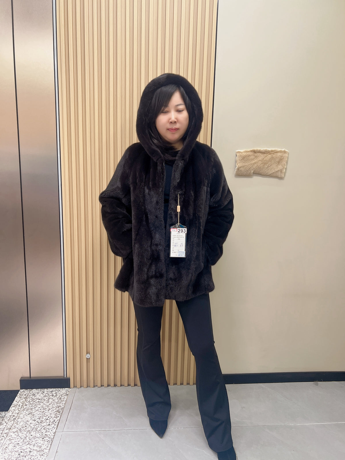 No. 293 Dark Brown Hooded Mink Fur Coat