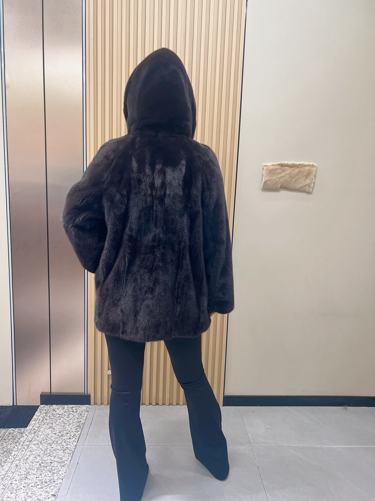 No. 293 Dark Brown Hooded Mink Fur Coat