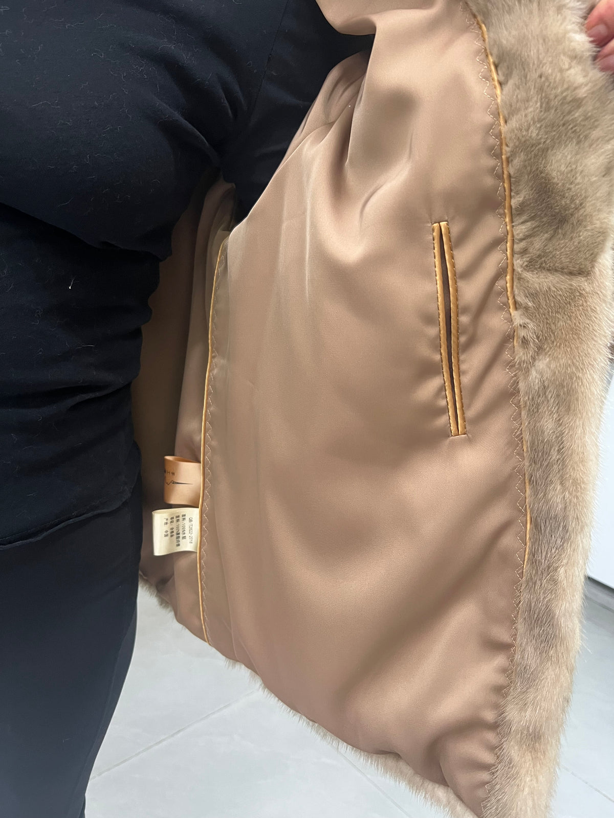 No. 265 Light Brown Stand-Collar Mink Fur Coat