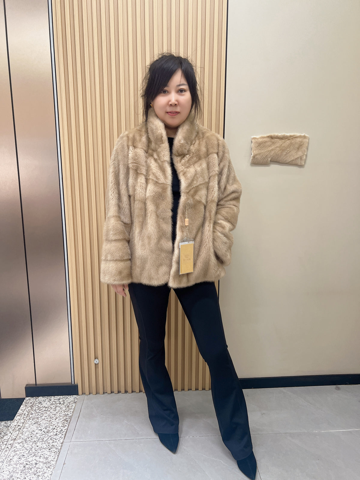 No. 265 Light Brown Stand-Collar Mink Fur Coat