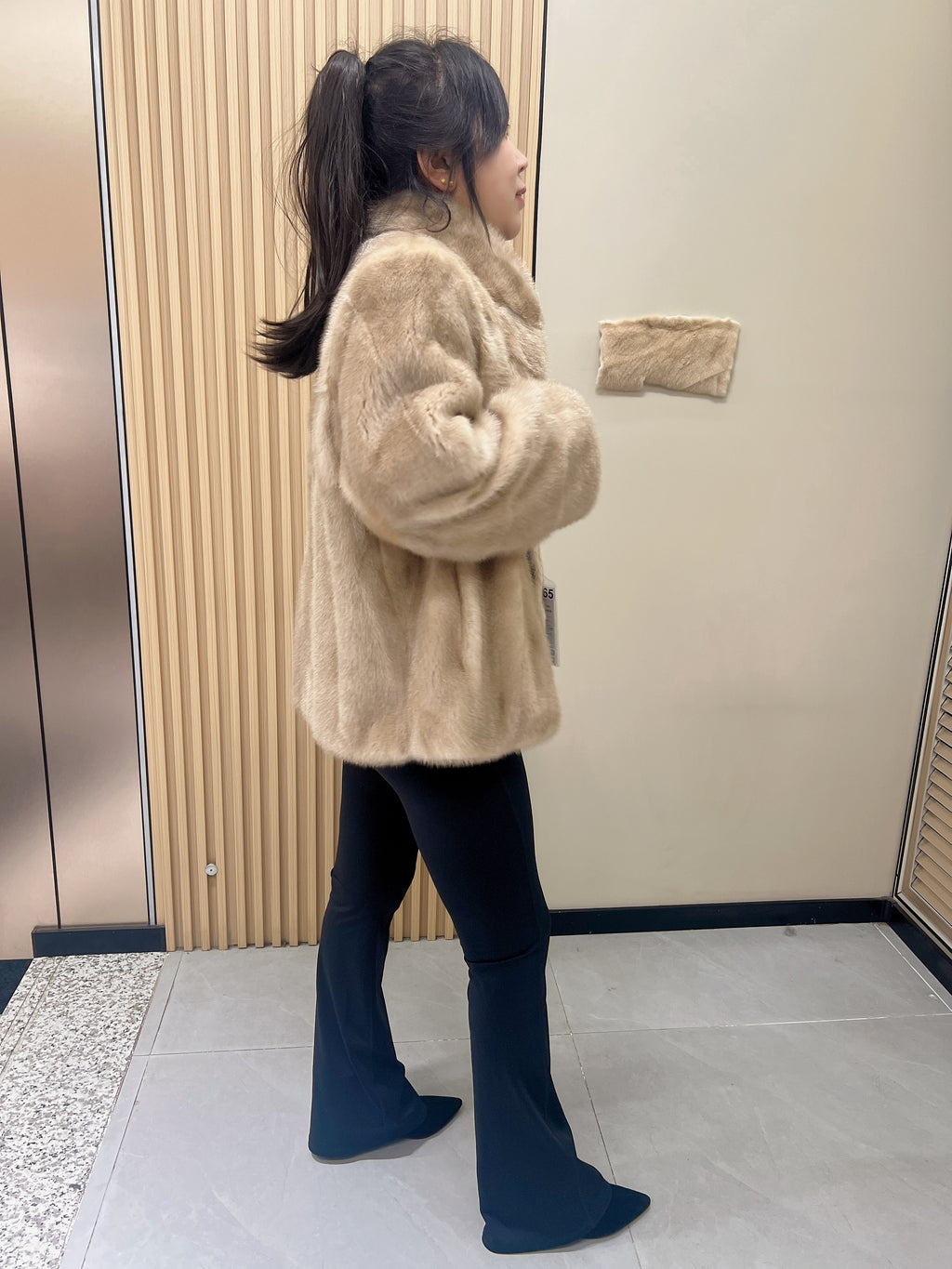 No. 265 Light Brown Stand-Collar Mink Fur Coat