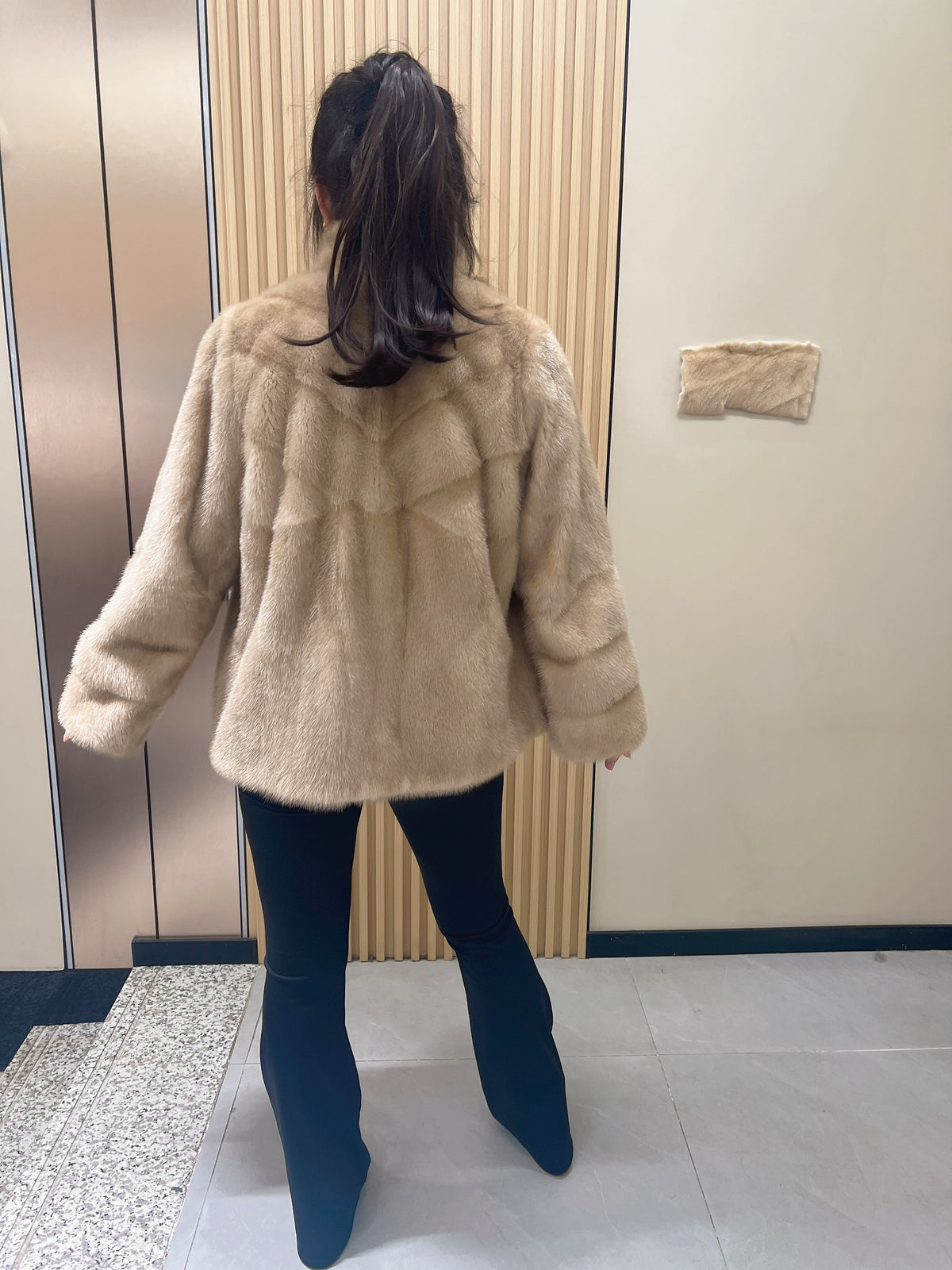 No. 265 Light Brown Stand-Collar Mink Fur Coat