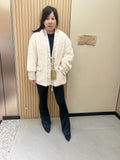 No. 282 Off-White V-Neck Faux Fur Jacket (New Chinese Style)