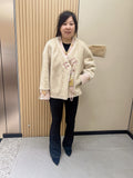 No. 274: New Chinese-style off-white faux fur coat featuring frog button details.