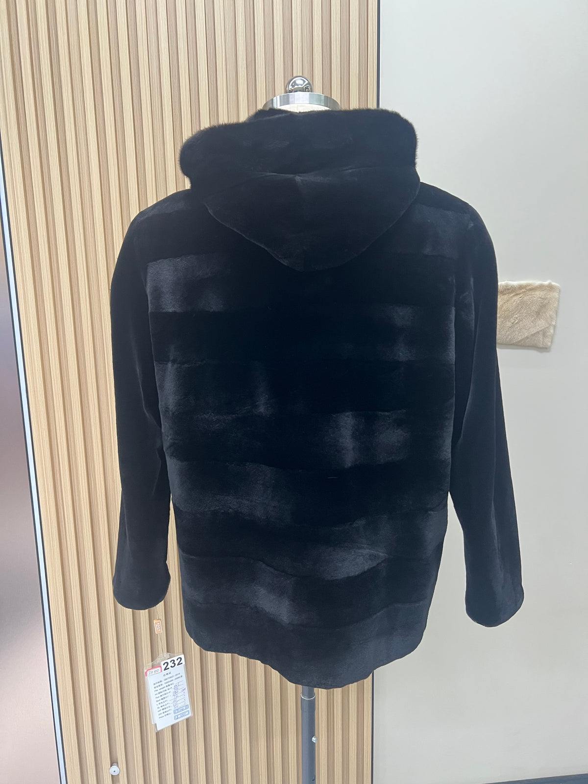 No. 232 Men's Black Hooded Mink Fur Coat – Front Zipper Design