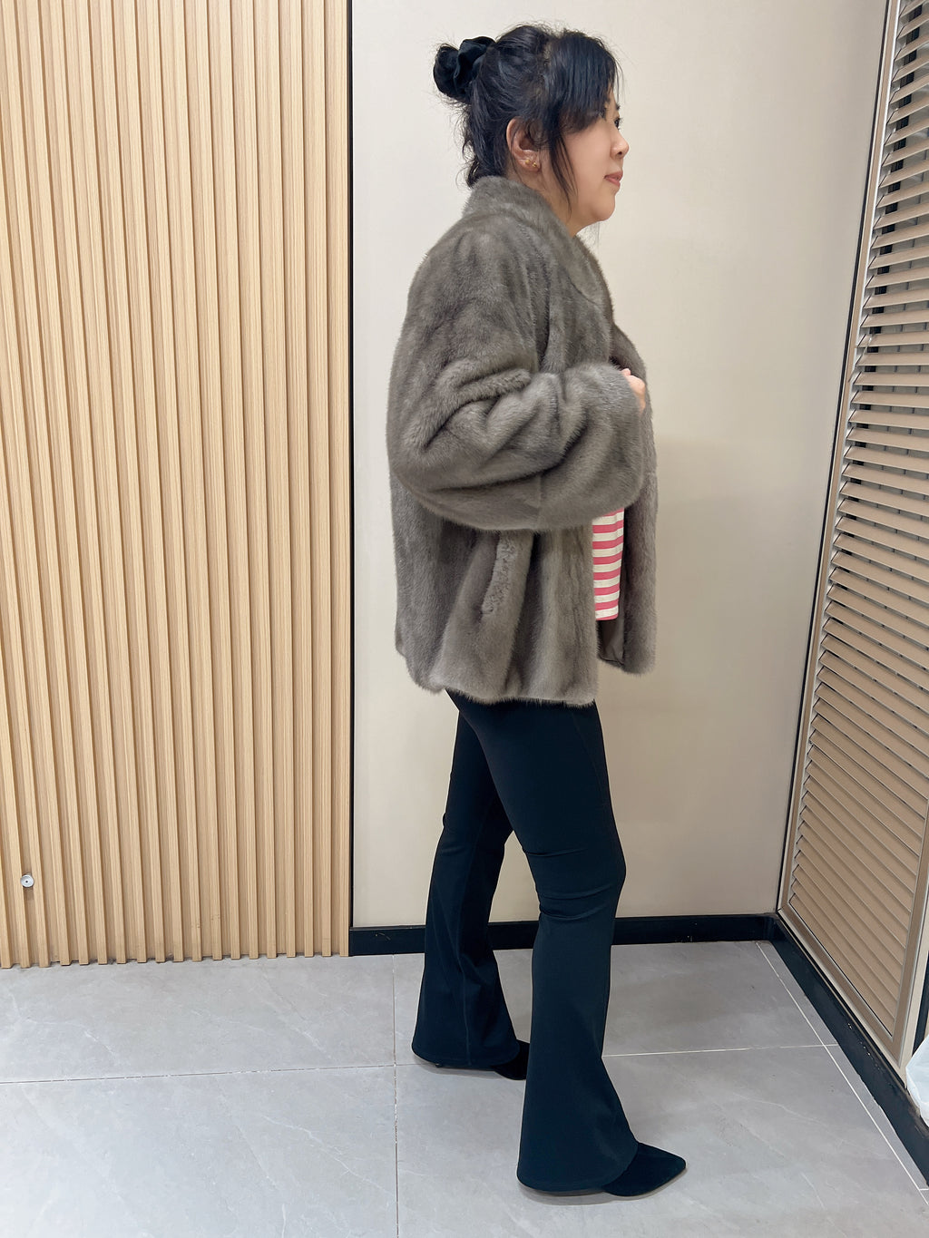 No. 326 Grey Stand-Collar Mink Fur Coat