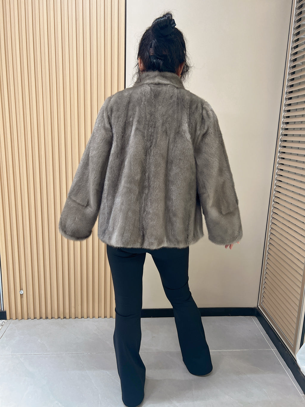 No. 326 Grey Stand-Collar Mink Fur Coat