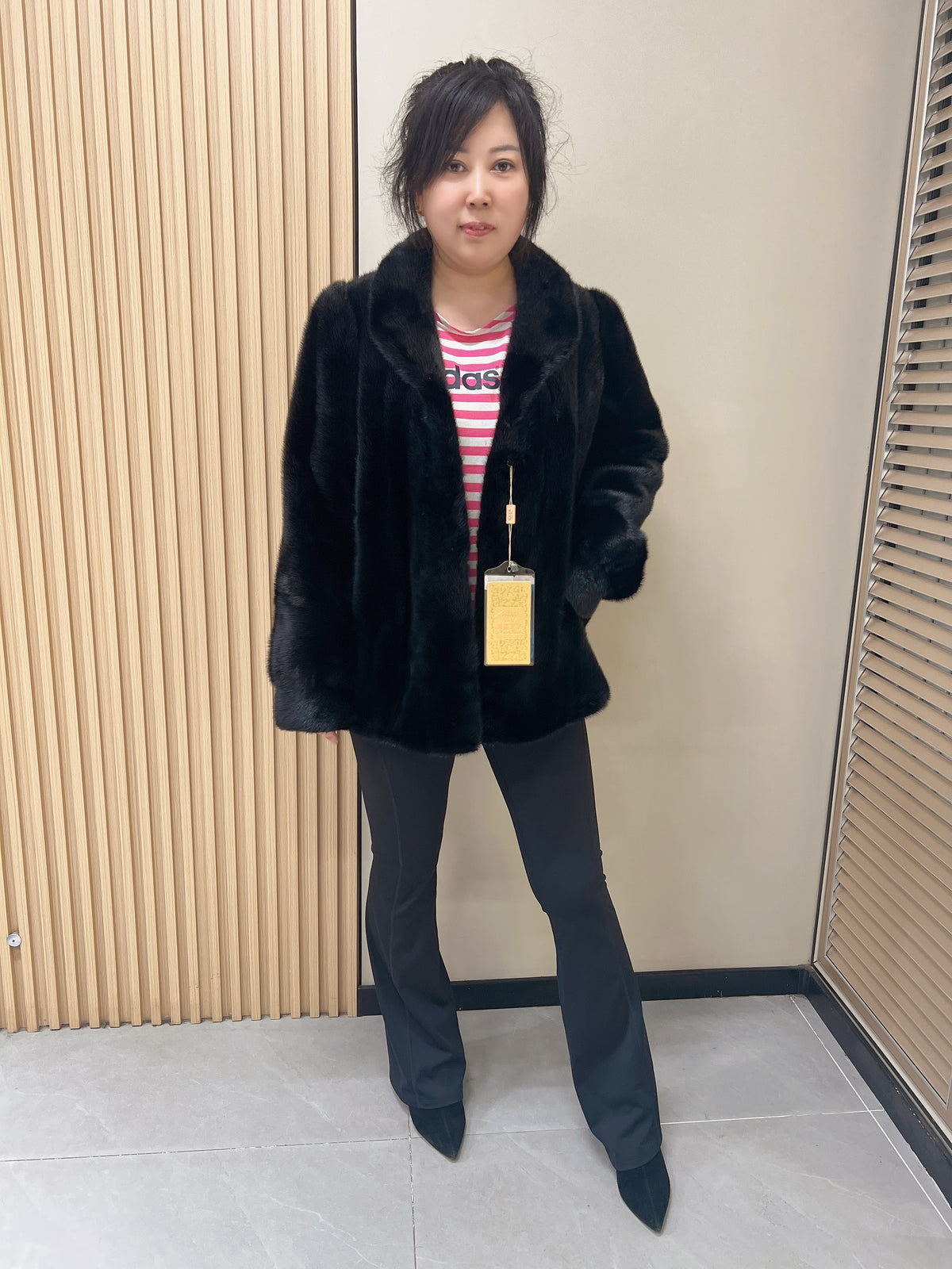 No. 325 Black Mink Fur Coat (with convertible stand-up collar)