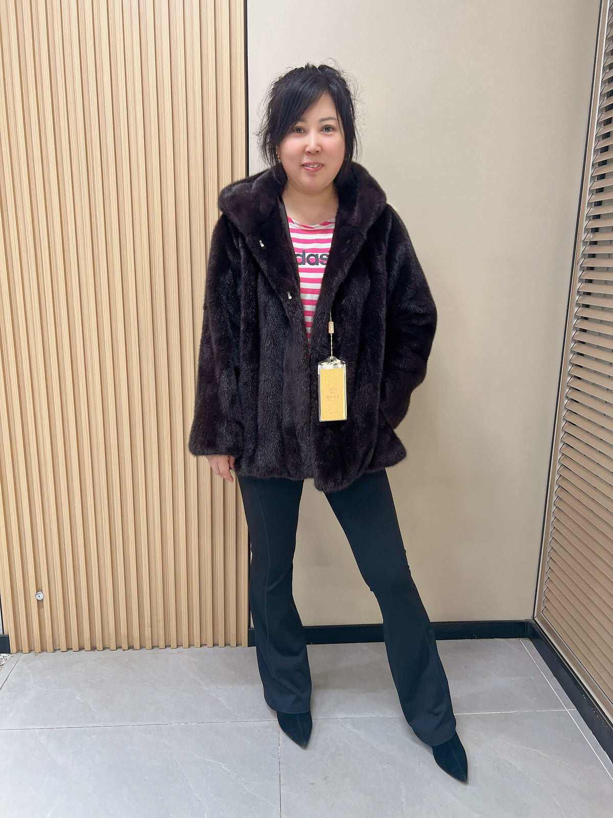 No. 324 Dark Brown Hooded Mink Fur Coat