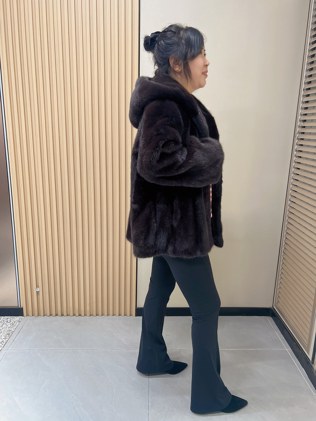 No. 324 Dark Brown Hooded Mink Fur Coat