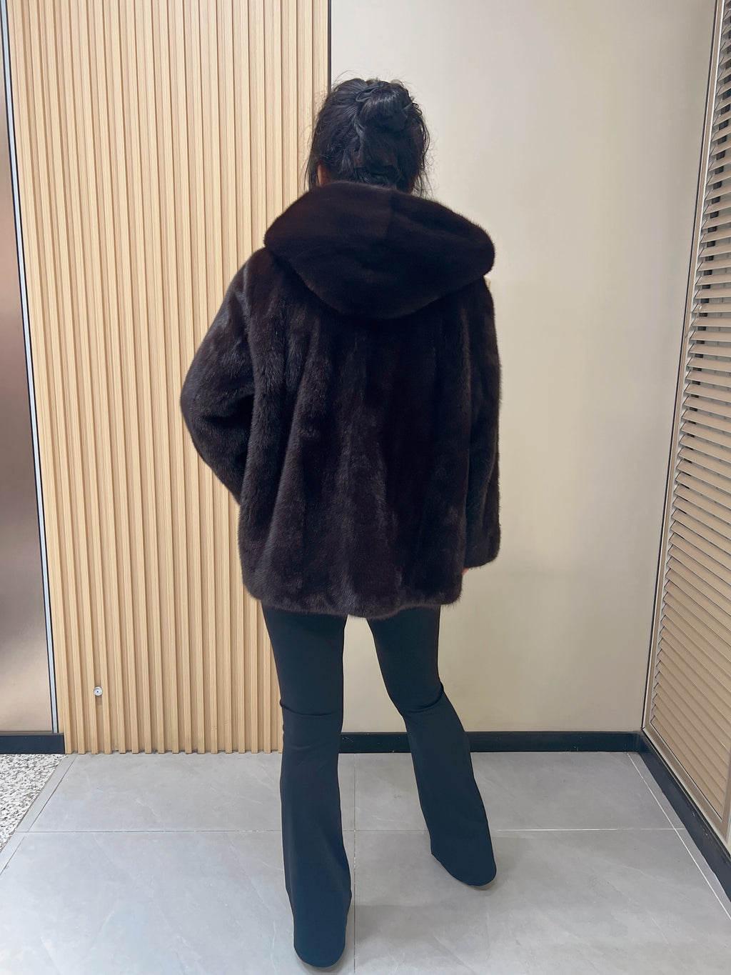 No. 324 Dark Brown Hooded Mink Fur Coat