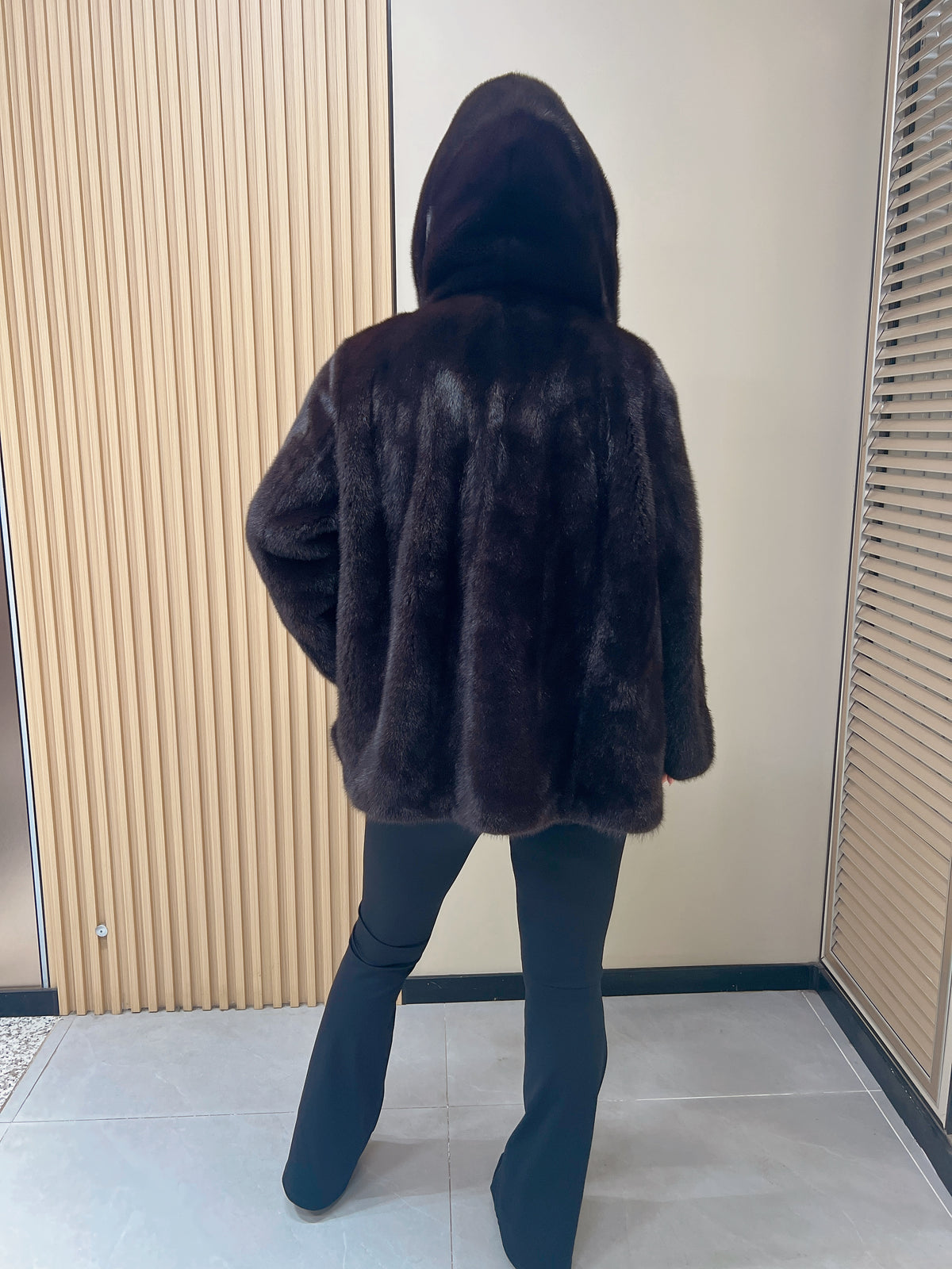 No. 324 Dark Brown Hooded Mink Fur Coat