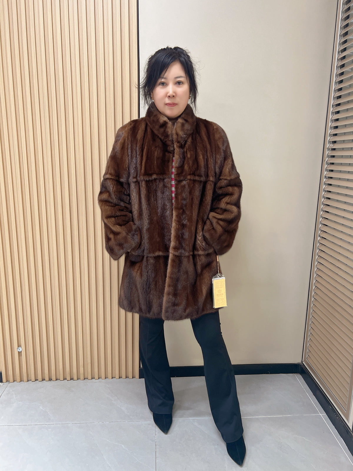 No. 321 Brown Stand-Collar Mink Fur Coat